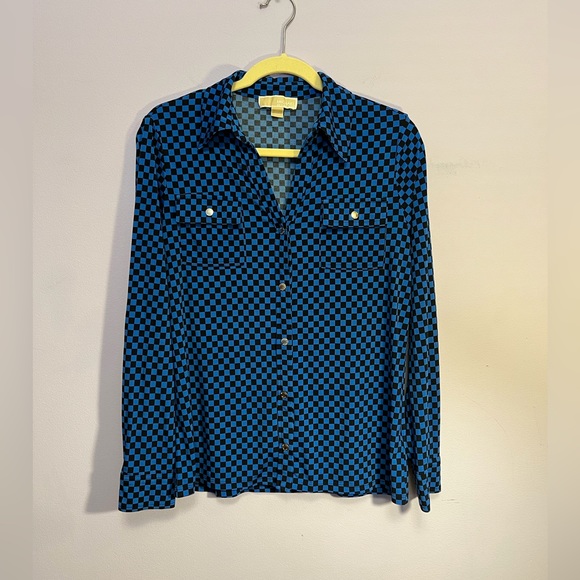 Blue and black checked blouse - Picture 1 of 7